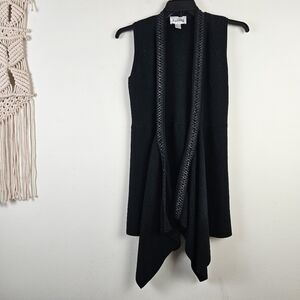Joseph Ribkoff Black Long Sweater Open Front Vest Size 4 Shark bite hem